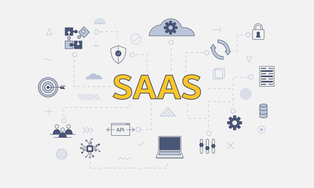 サービスとしてのソフトウェア（SaaS）の概念を示すアイコンセットの画像